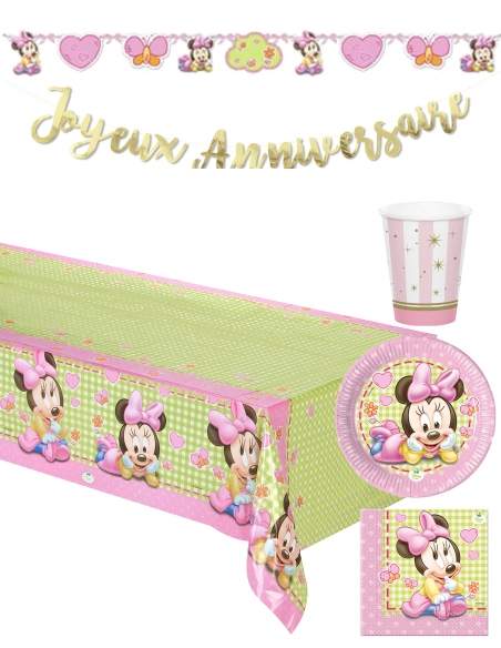 HappyTaart.nl Pack verjaardagsdecoratie 1 jaar meisje baby Minnie Disney - 1