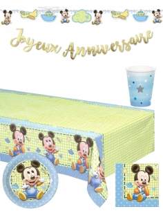 HappyTaart.nl Pack verjaardagsdecoratie 1 jaar oude babyjongen Mickey Disney - 1