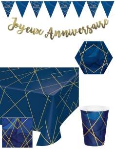 HappyTaart.nl Blauw en goud verjaardagsdecoratiepakket (volwassene, muziek ...) - 1