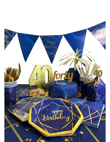 HappyTaart.nl Blauw en goud verjaardagsdecoratiepakket (volwassene, muziek ...) - 2