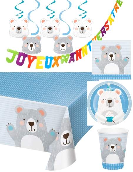 HappyTaart.nl Pak verjaardagsdecoratie Teddybeer jongen - 1