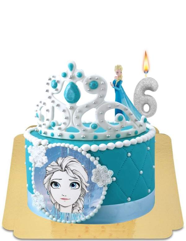  Frozen tiara cake met suikerjuwelen met Elsa beeldje vegan, glutenvrij - 106