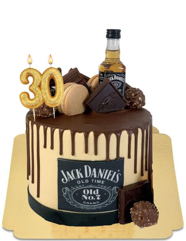 HappyTaart.nl Jack Daniels drip-effect cake met bitterkoekjes (mini flesje Jack Daniels niet inbegrepen) vegan, glutenvrij - 87