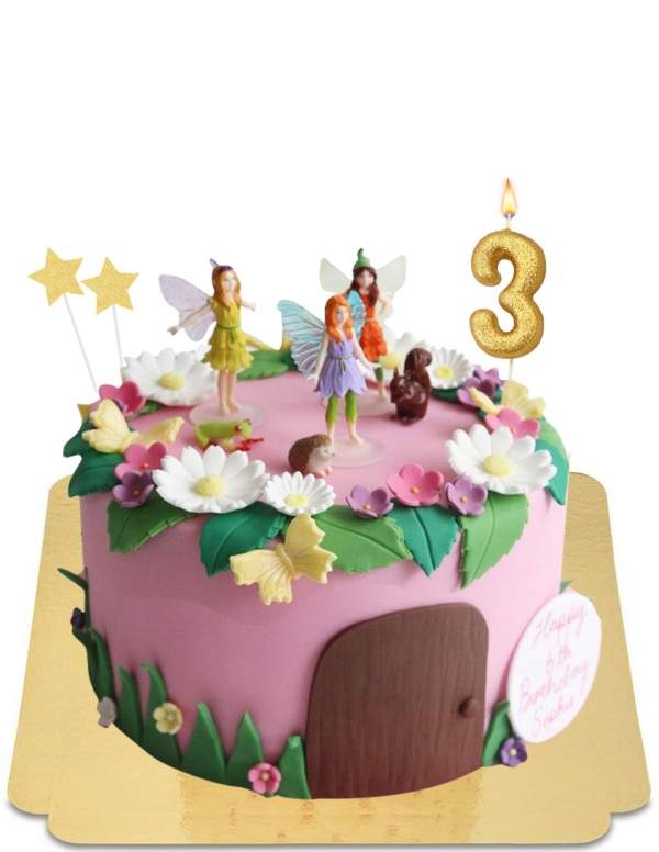  Fairy cake met kleine figuurtjes in vegan tuin, glutenvrij - 111
