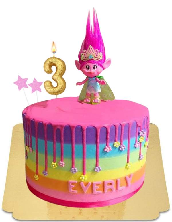  Vegan regenboog roze Trolls drip cake, glutenvrij - 79