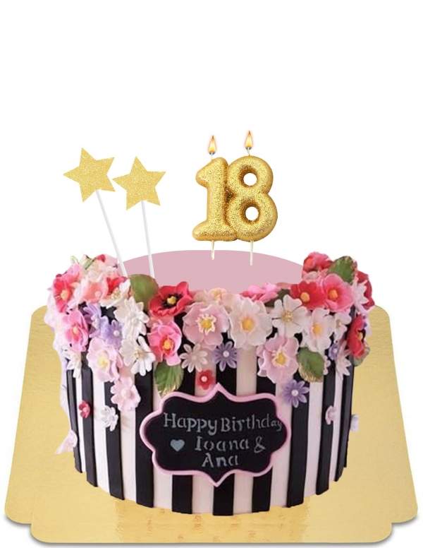  Chique bloemen roze en zwart gestreepte cake vegan, glutenvrij - 186