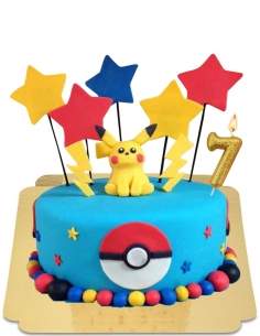 Glutenvrije blauwe pokeball pokemon pikachu cake - 7