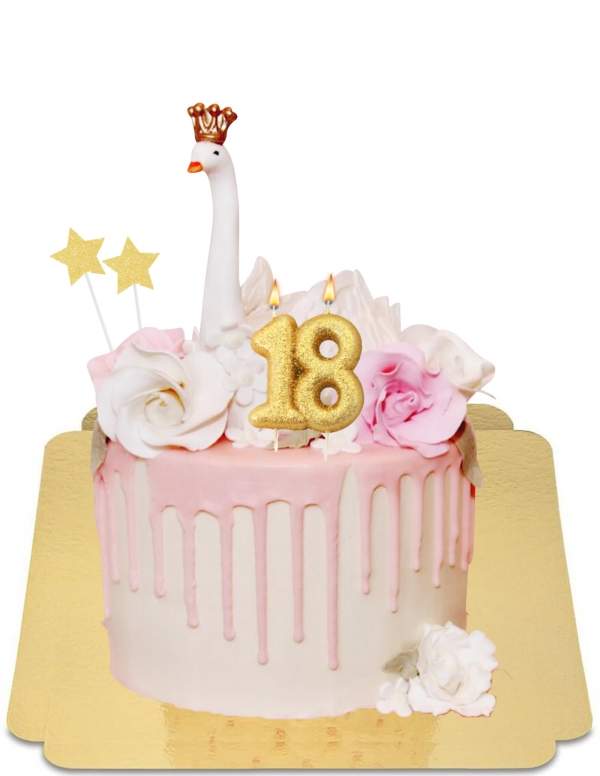  Pink drip cake met bloem en vegan zwaan, glutenvrij - 167