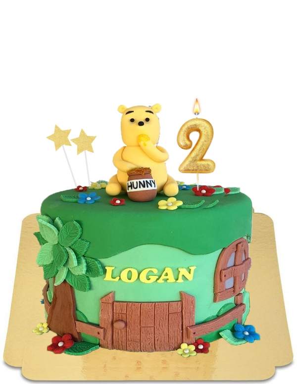  Winnie the Pooh cake in bos met vegan marsepein beeldje, glutenvrij - 3