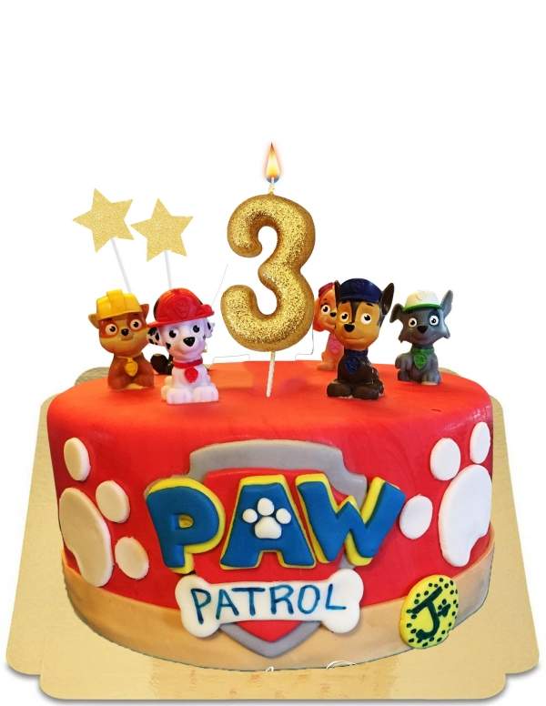  Paw Patrol-taart met puppyprints en veganistisch marsepeinbeeldje, glutenvrij - 89