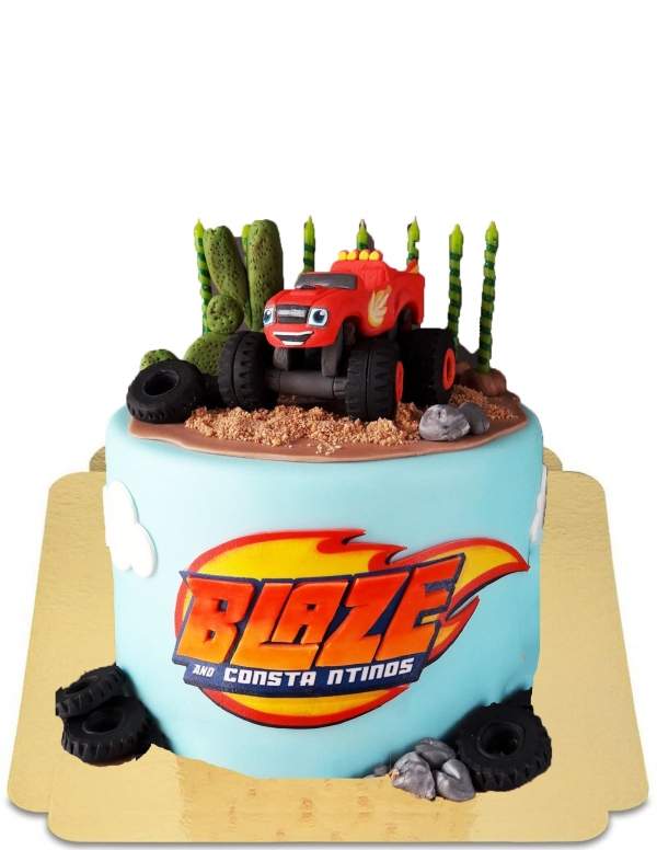  Blaze and the monster machines cake met cactuswoestijndecoratie en vegan zand, glutenvrij - 81