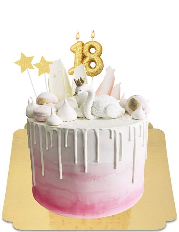  Swan meringue cake met wit druppeleffect en vegan roze gradiënt, glutenvrij - 18