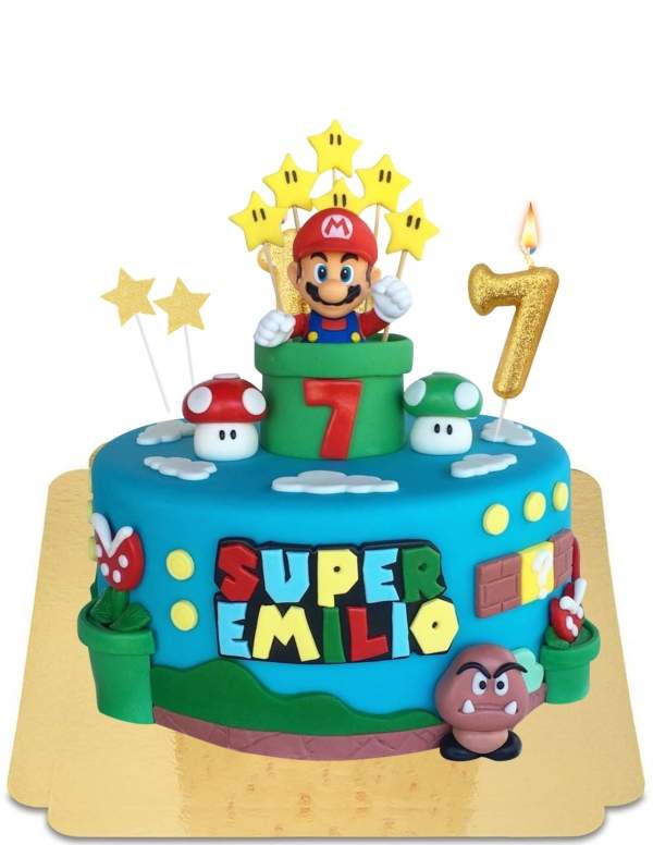 HappyTaart.nl Mario cake met beeldje en vegan suikerpasta decoratie, glutenvrij - 47