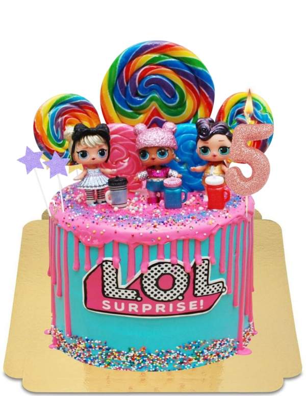  LOL surprise drip cake met figuurtjes en vegan lolly's, glutenvrij - 1