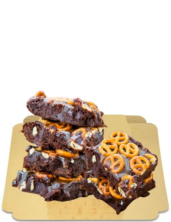  4 "Fudgy" chocolade en caramel brownies en vegan pretzels, glutenvrij zonder suiker met lage glycemische index geschikt voor - 