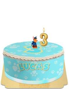 HappyTaart.nl Paw Patrol cake met Chase beeldje en eivrije, vegetarische en glutenvrije karakterkaarsen - 98